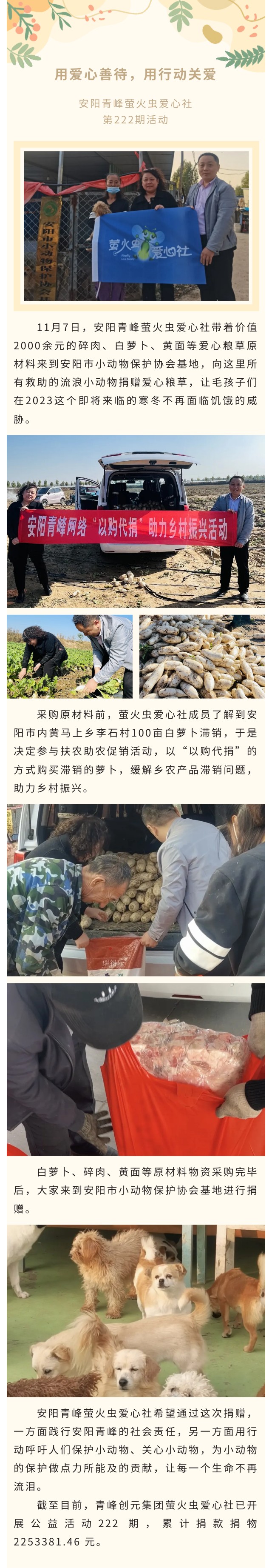 用愛心善待，用行動(dòng)關(guān)愛--青峰創(chuàng)元集團(tuán)螢火蟲愛心活動(dòng)第222期報(bào)道